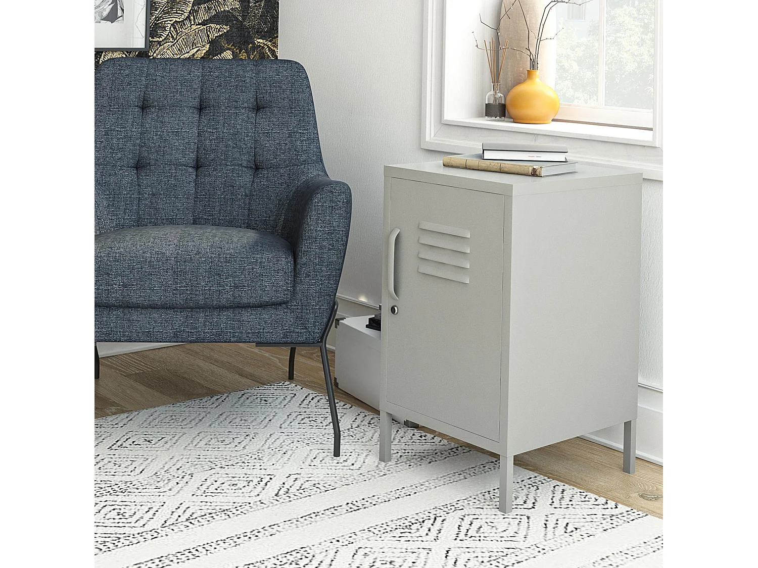 Akzenttisch mit 1 Tür aus Metall in Taupe