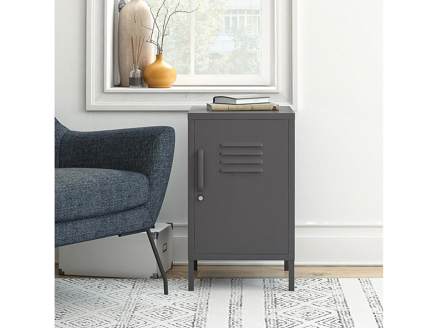 Akzenttisch mit 1 Tür aus Metall in Graphitgrau