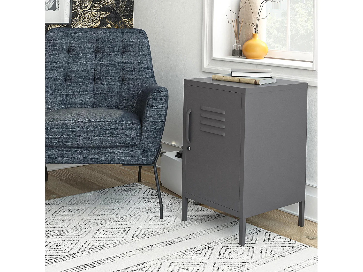 Akzenttisch mit 1 Tür aus Metall in Graphitgrau