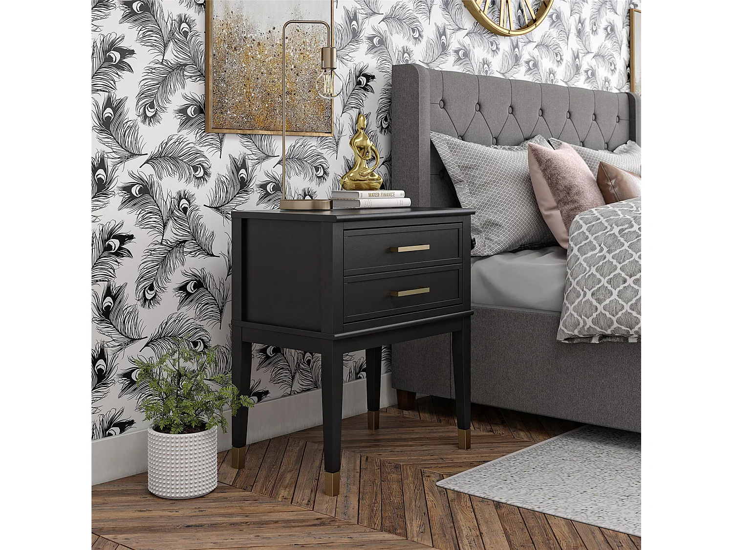 Beistelltisch mit 2 Schubladen aus MDF schwarz