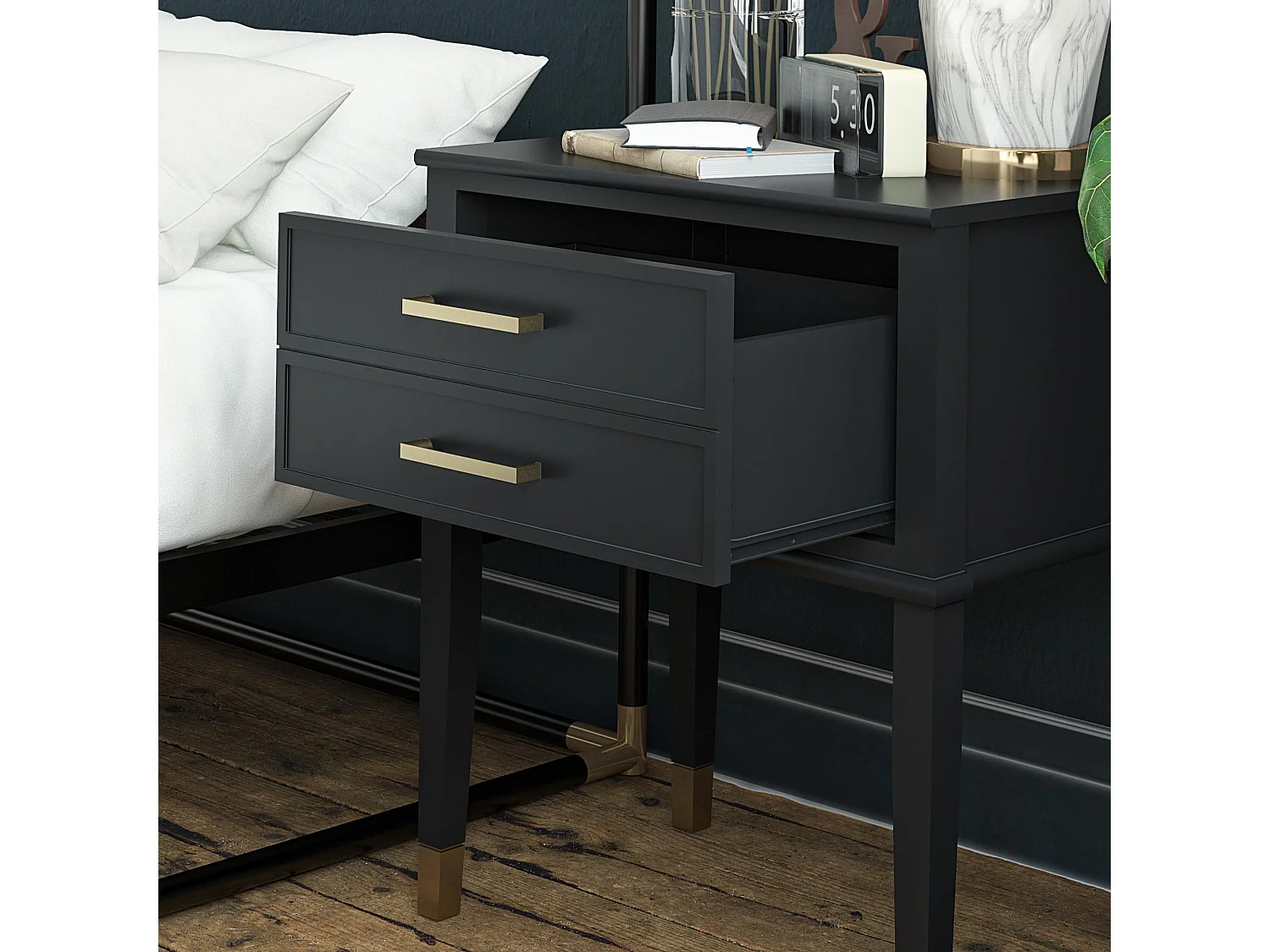 Westerleigh | Table d'appoint avec 2 tiroirs en MDF noir