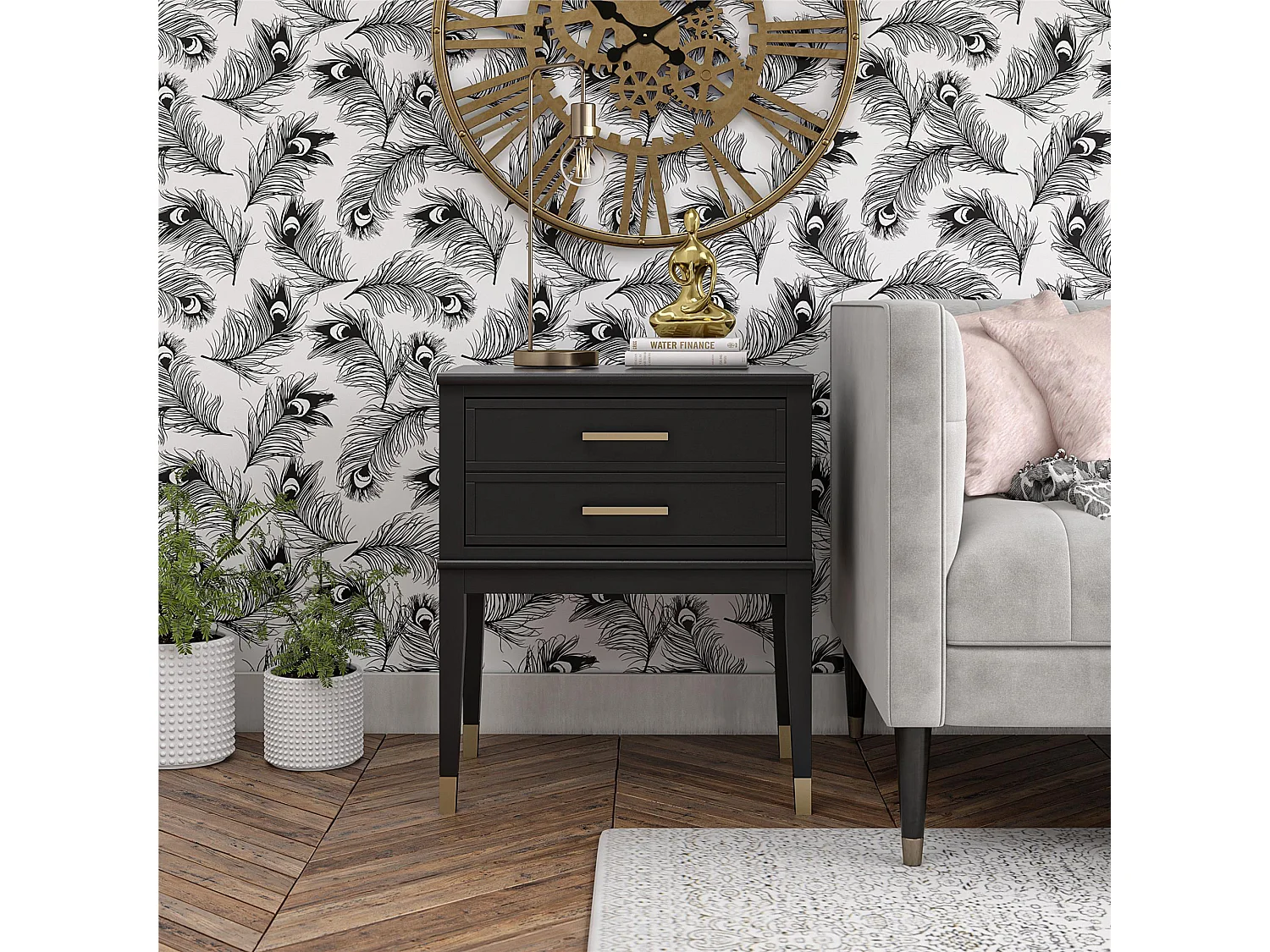 Westerleigh | Table d'appoint avec 2 tiroirs en MDF noir