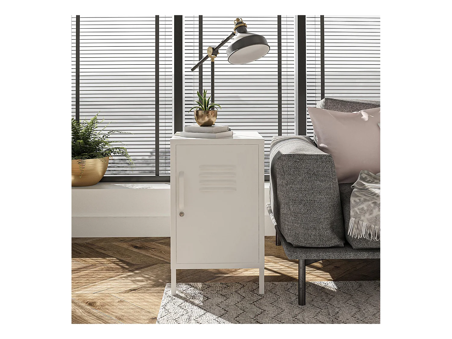 Mission District | Table d'appoint avec 1 porte en métal blanc