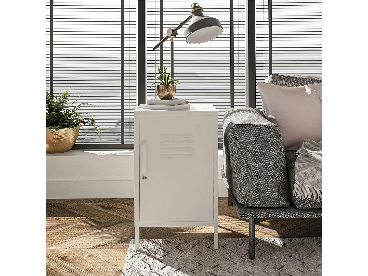 Mission District | Table d'appoint avec 1 porte en métal blanc