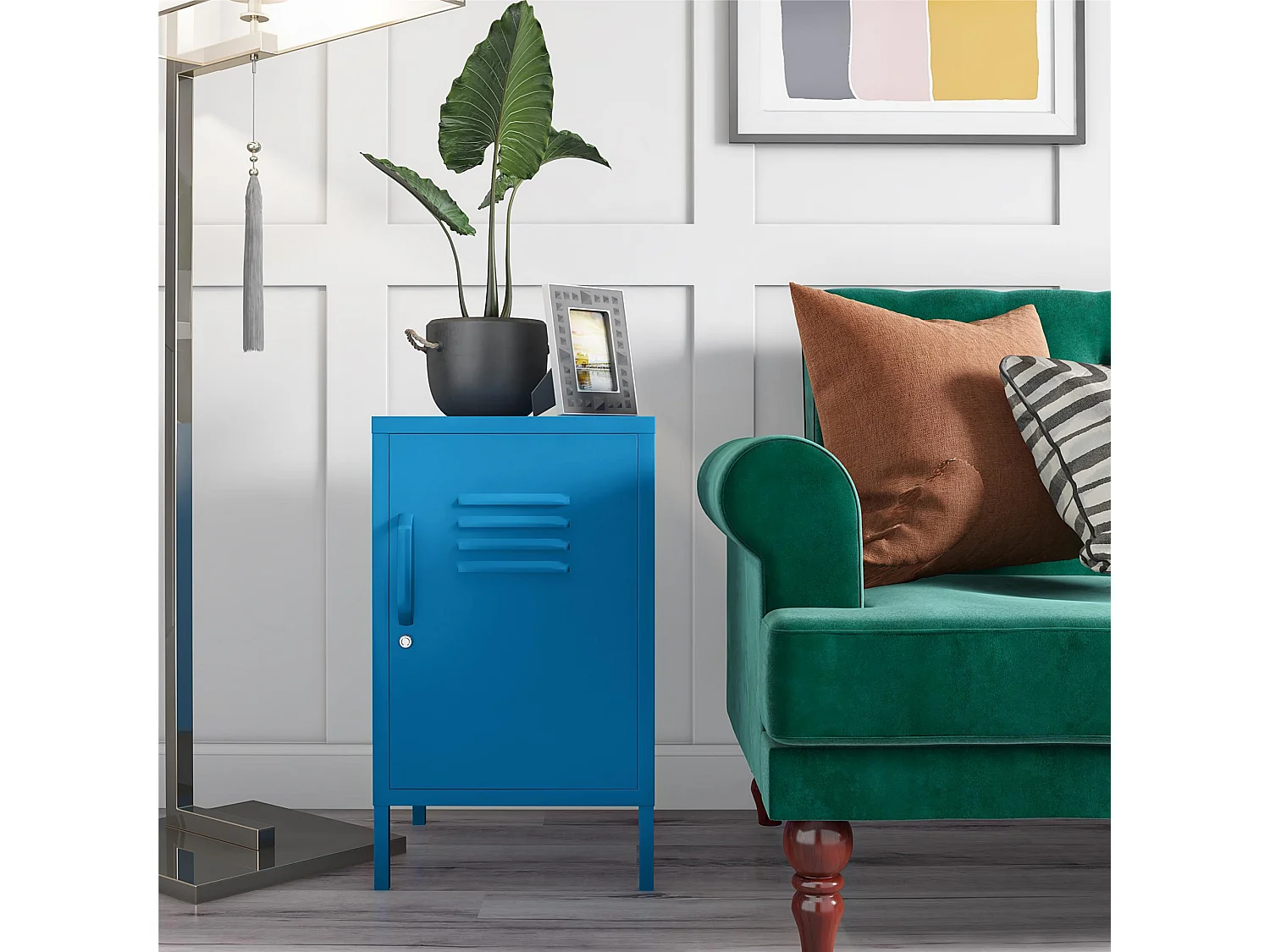 Cache | Revêtement en poudre pour table d'appoint en métal bleu