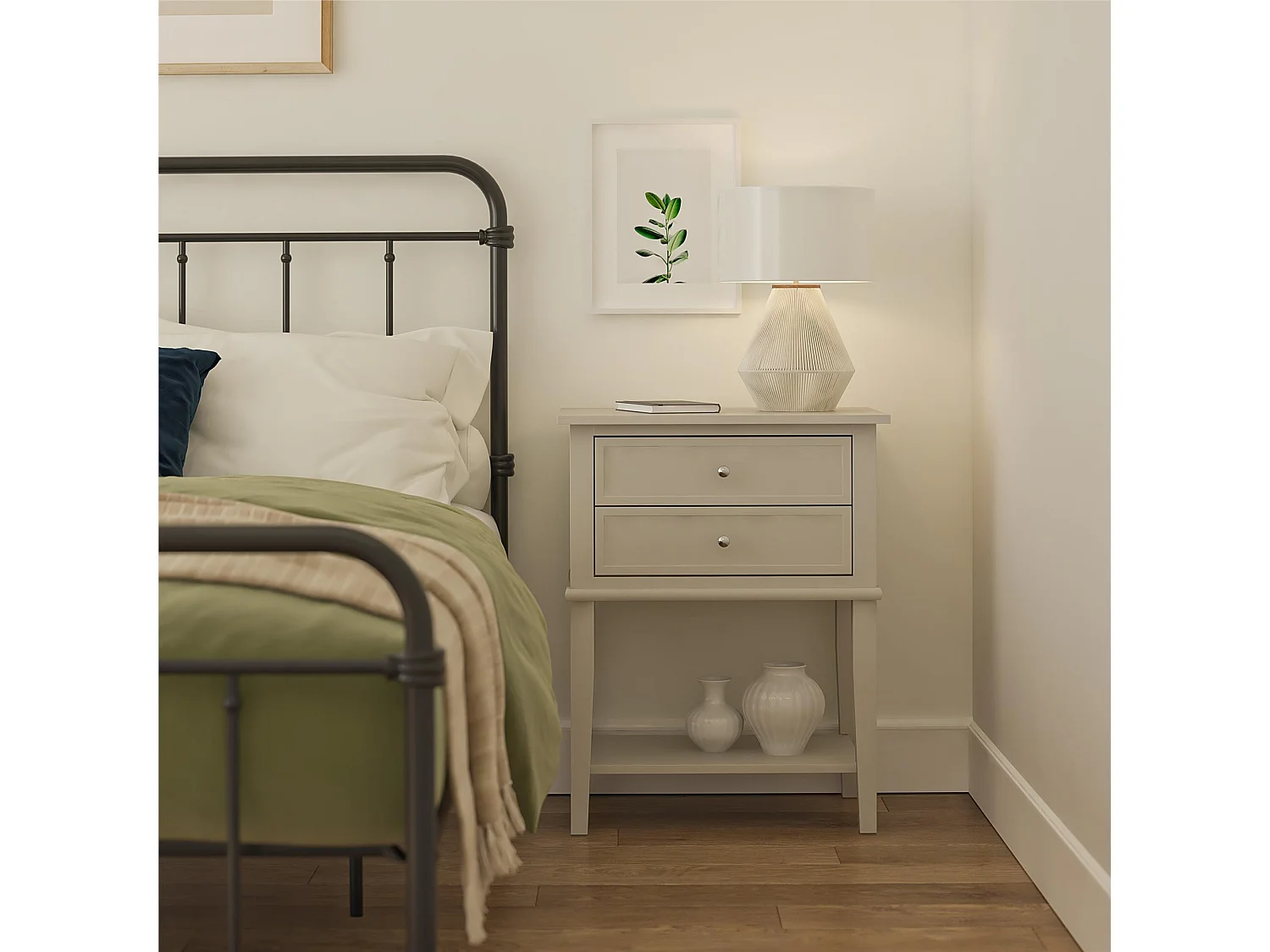 Franklin | Table d'appoint avec 2 tiroirs en MDF taupe