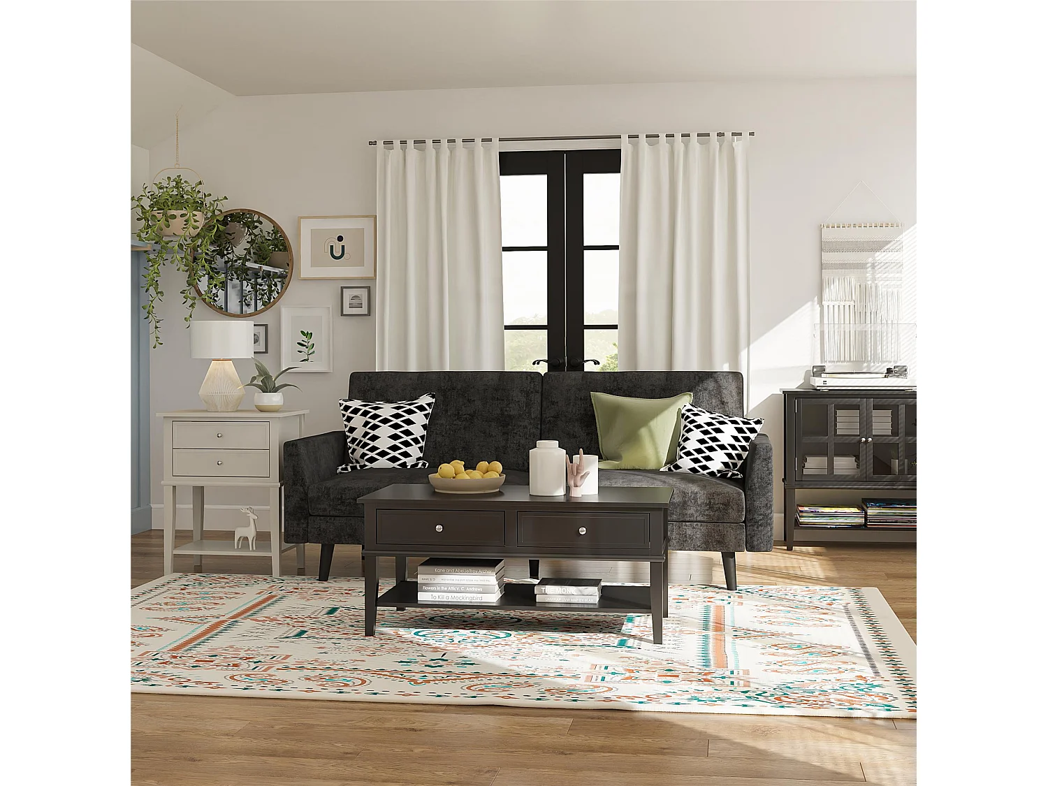 Franklin | Table d'appoint avec 2 tiroirs en MDF taupe