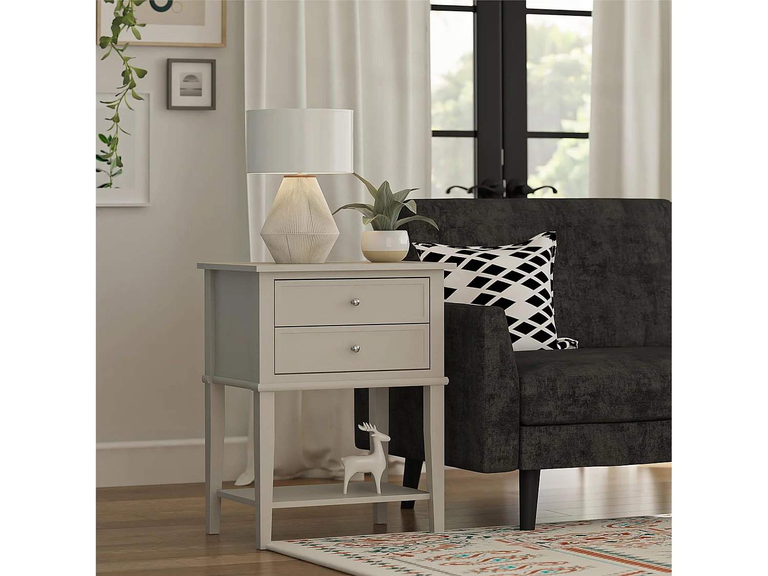 Franklin | Table d'appoint avec 2 tiroirs en MDF taupe