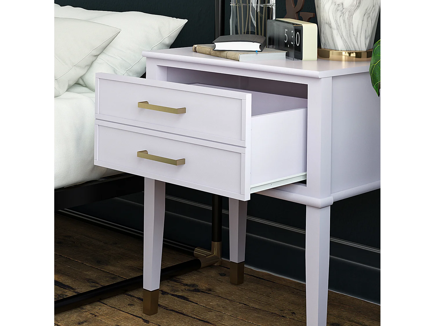 Table d'appoint avec 2 tiroirs en MDF violet