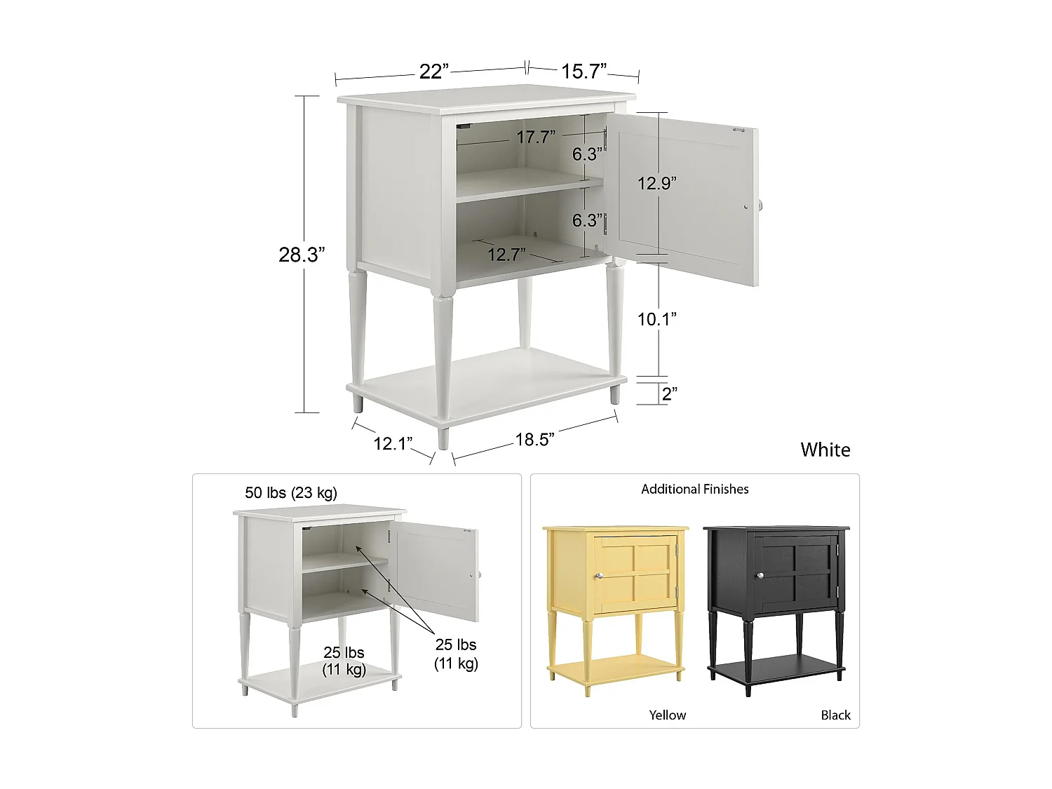 Akzenttisch mit 1 Tür aus MDF, schwarz