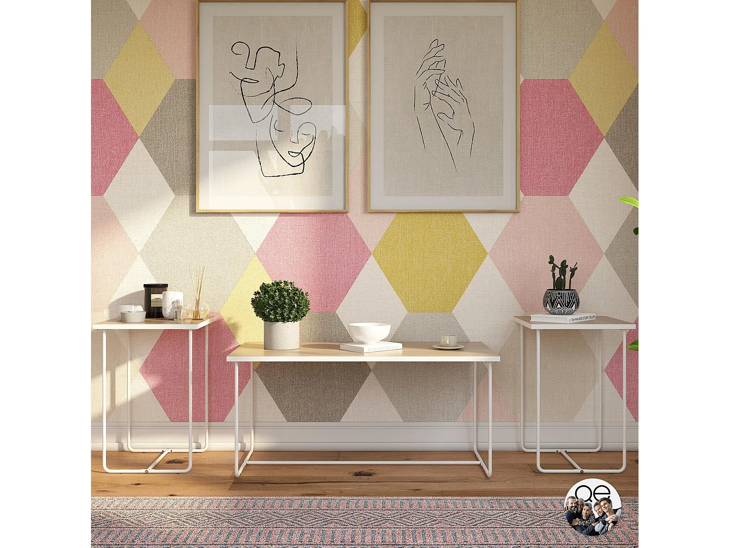 Dante | Ensemble de 3 tables d'appoint avec cadre en métal blanc