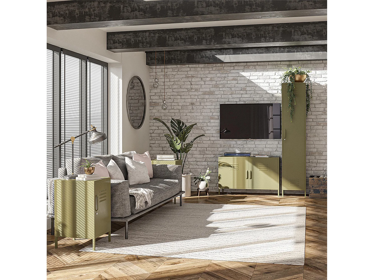 Bradford | Table d'appoint avec 1 porte en métal vert olive