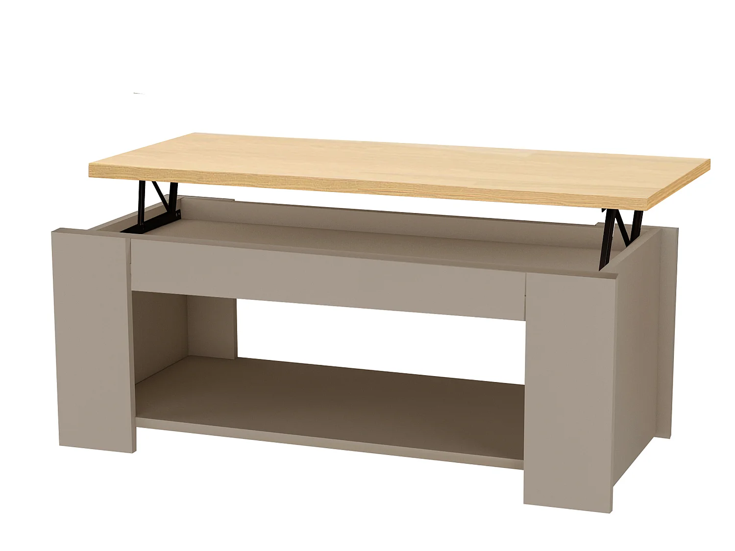 Mesa de centro con 1 balda en MDF roble y crema