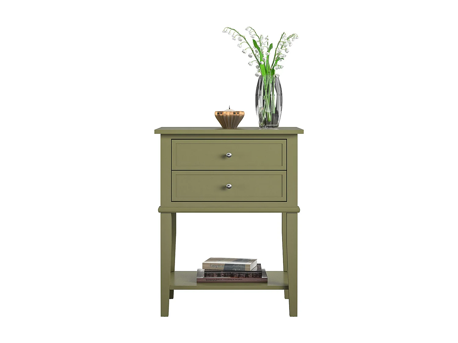 Mesa decorativa con 2 cajones en MDF verde oliva