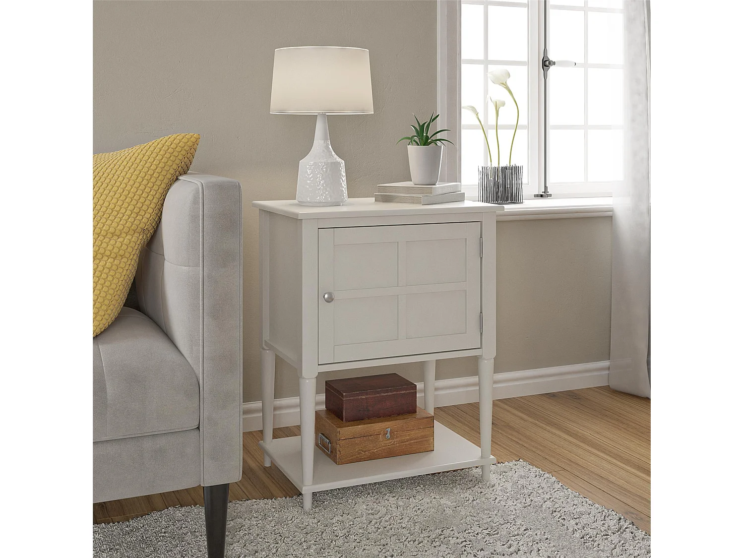 Fairmont | Table d'appoint avec 1 porte en MDF blanc cassé