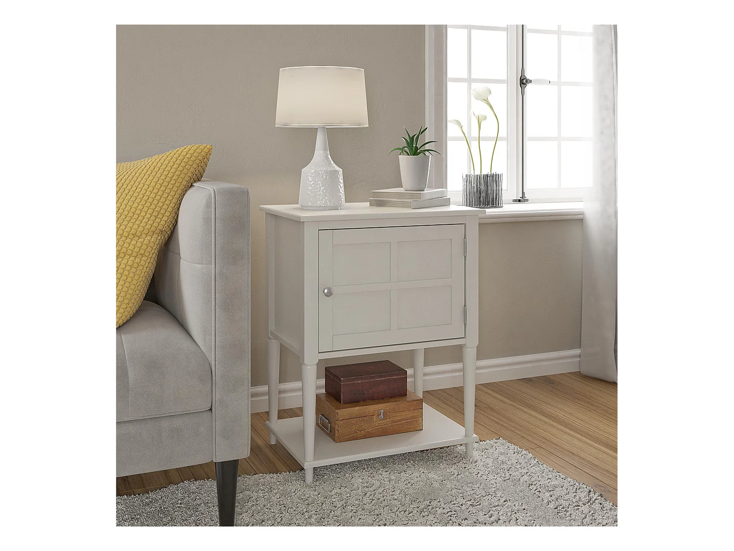 Mesa decorativa con 1 puerta en MDF blanco roto