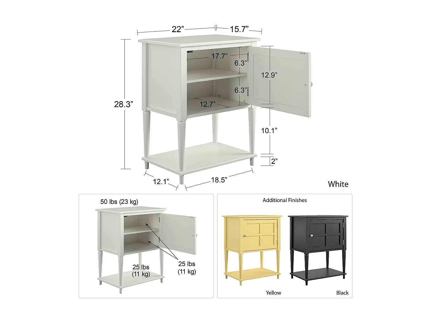 Akzenttisch mit 1 Tür aus MDF, cremefarben