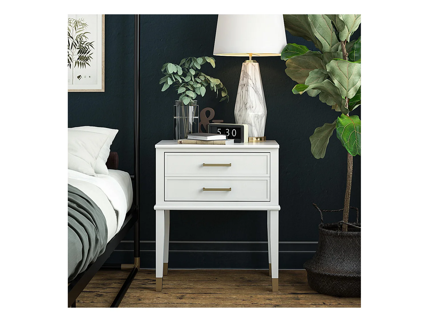 Westerleigh | Mesa de cabeceira com 2 gavetas em MDF Branco