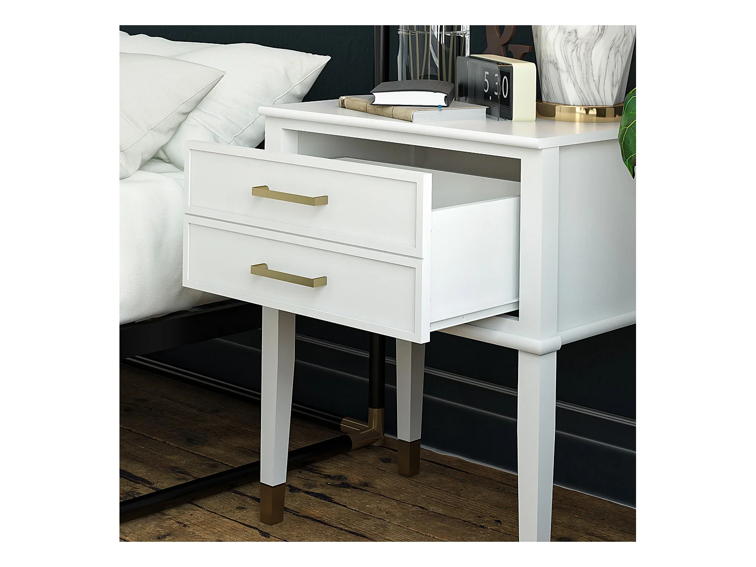 Tavolino con 2 cassetti in MDF bianco