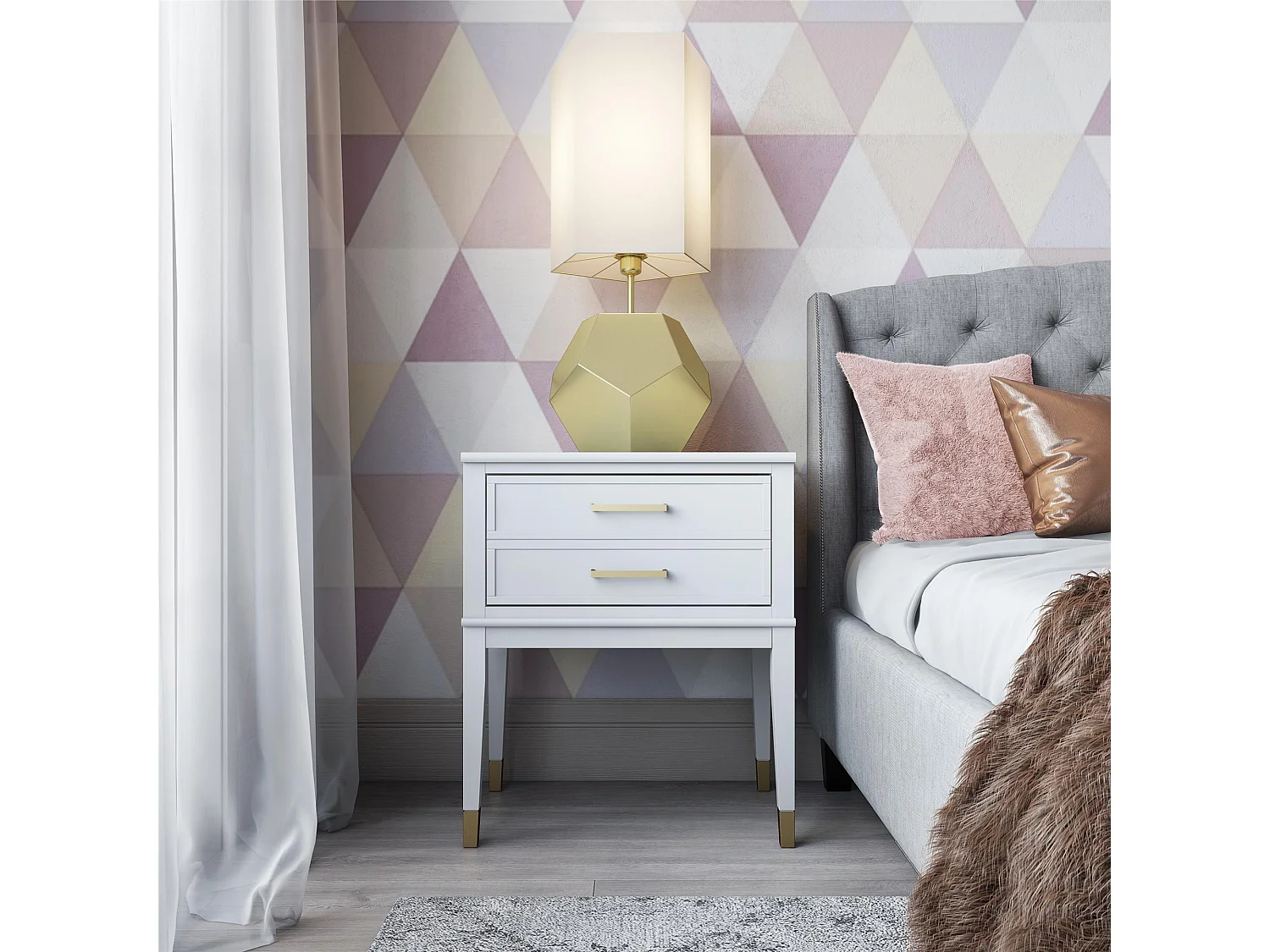 Tavolino con 2 cassetti in MDF bianco