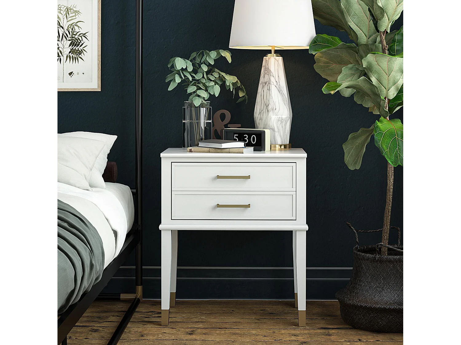 Westerleigh | Table d'appoint avec 2 tiroirs en MDF blanc