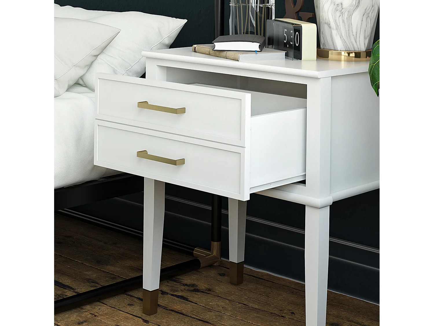 Westerleigh | Table d'appoint avec 2 tiroirs en MDF blanc