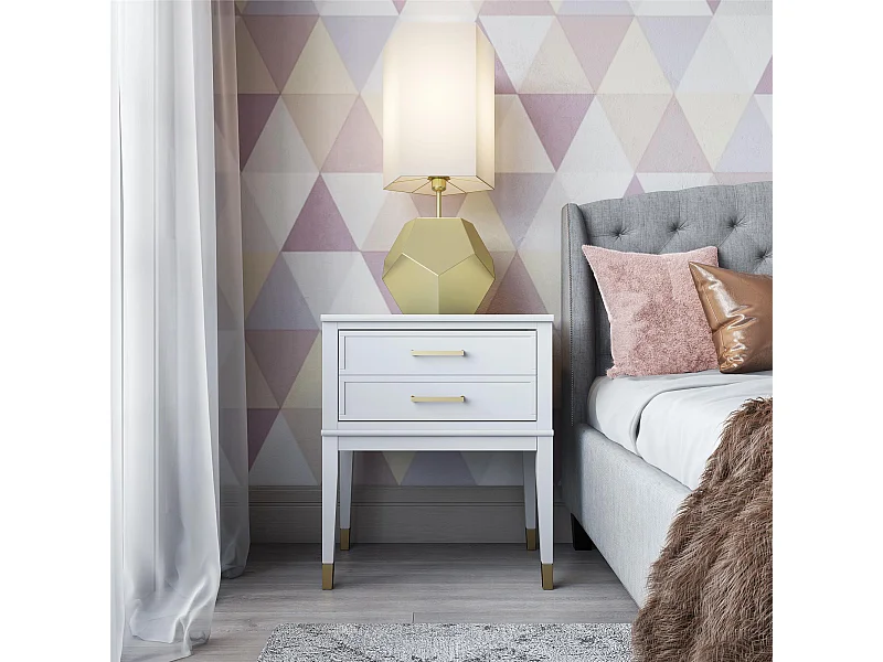 Westerleigh | Mesa de cabeceira com 2 gavetas em MDF Branco
