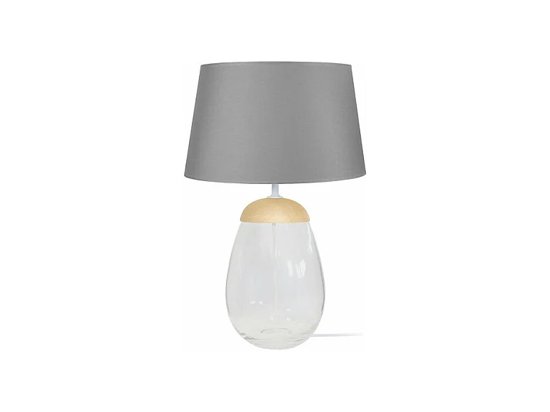 Lampe a poser ovale verre,bois naturel naturel,gris 46 cm.