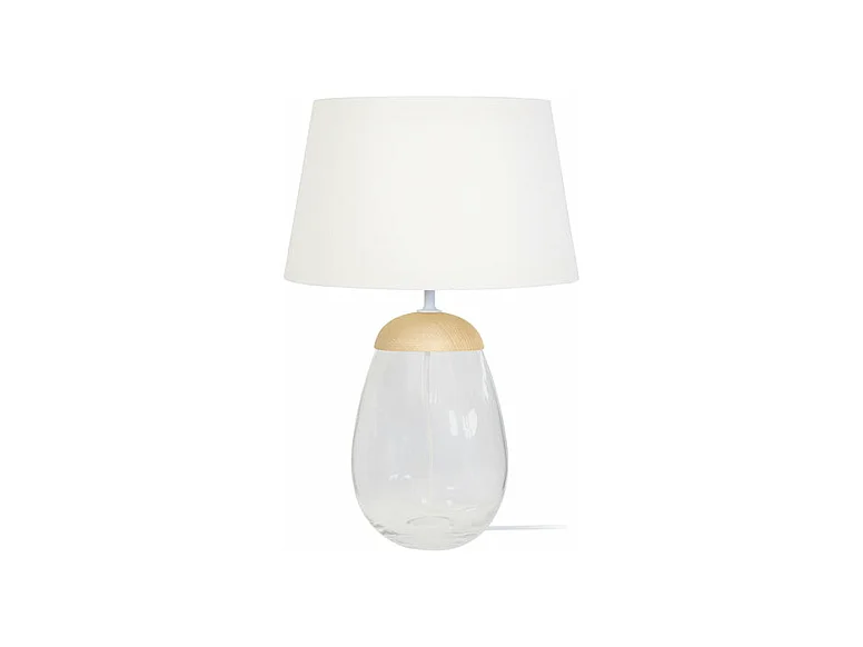 Lampe a poser ovale verre,bois naturel naturel,blanc 46 cm.