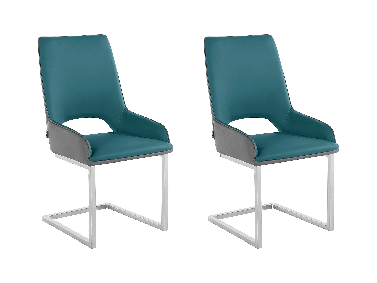 Irma | Lot de 2 chaises de salle à manger en PU anthracite et pétrole