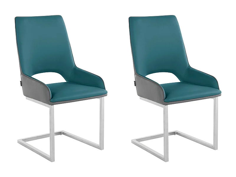 Irma | Lot de 2 chaises de salle à manger en PU anthracite et pétrole