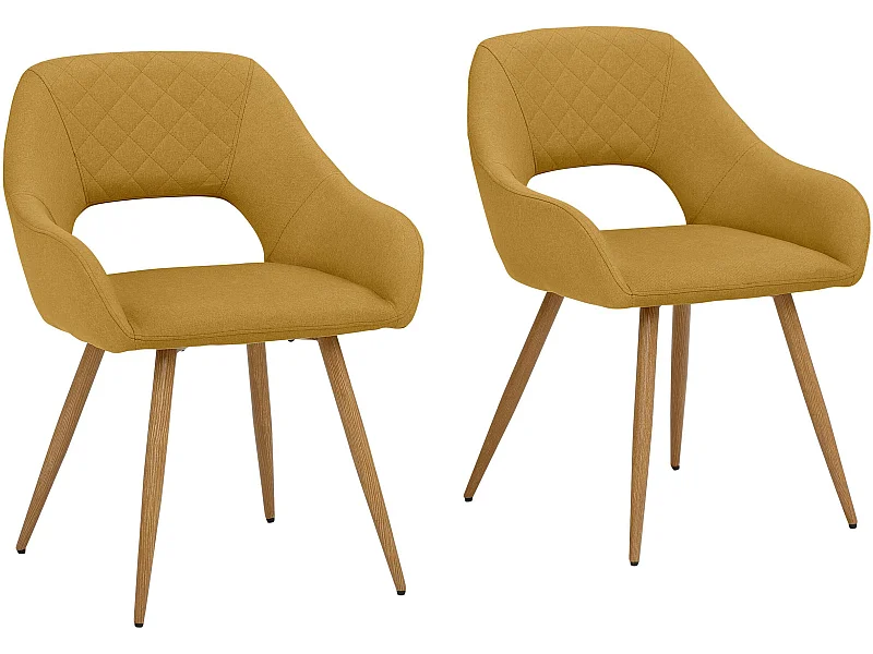Fleur 2 | Lot de 2 chaises de salle à manger rembourrées en tissu tissé moutarde