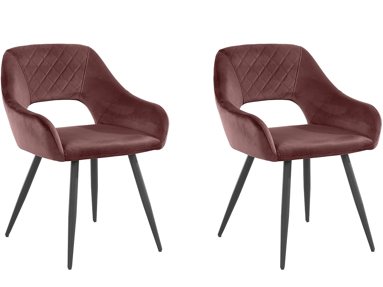 Juego de 2 sillas de comedor tapizadas en terciopelo rosa oscuro