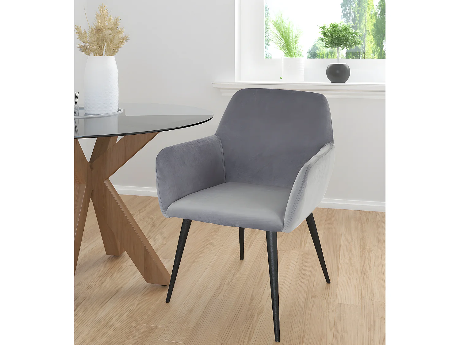 Juego de 2 sillas de comedor en terciopelo gris