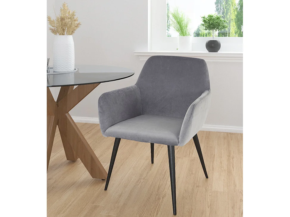 Set di 2 sedie da pranzo in velluto grigio