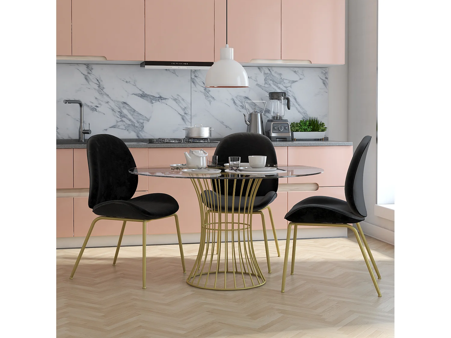 Gepolsterter Esszimmerstuhl in Samtschwarz