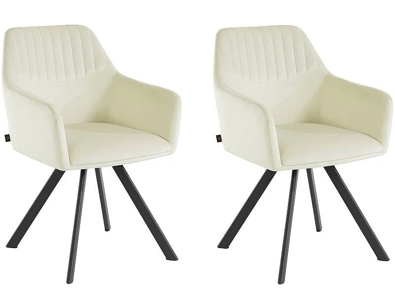 Set di 2 sedie da pranzo imbottite in velluto bianco crema