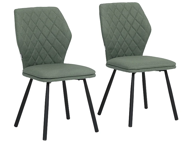 Set di 2 sedie da pranzo imbottite in tessuto intrecciato verde scuro