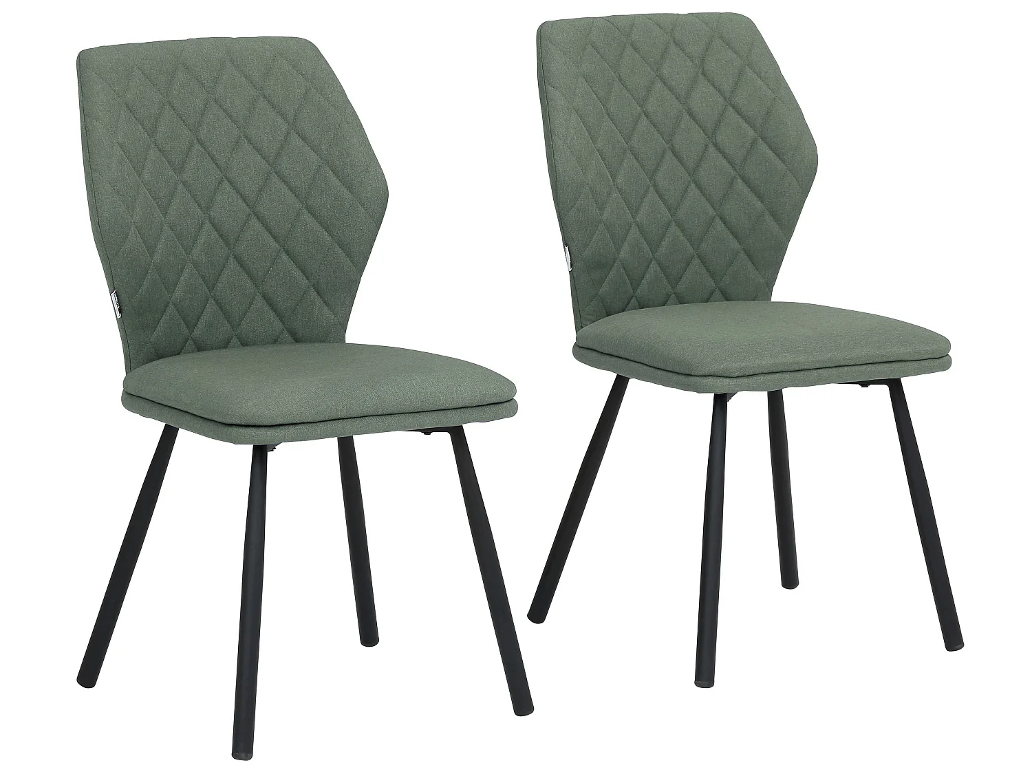 Set di 2 sedie da pranzo imbottite in tessuto intrecciato verde scuro