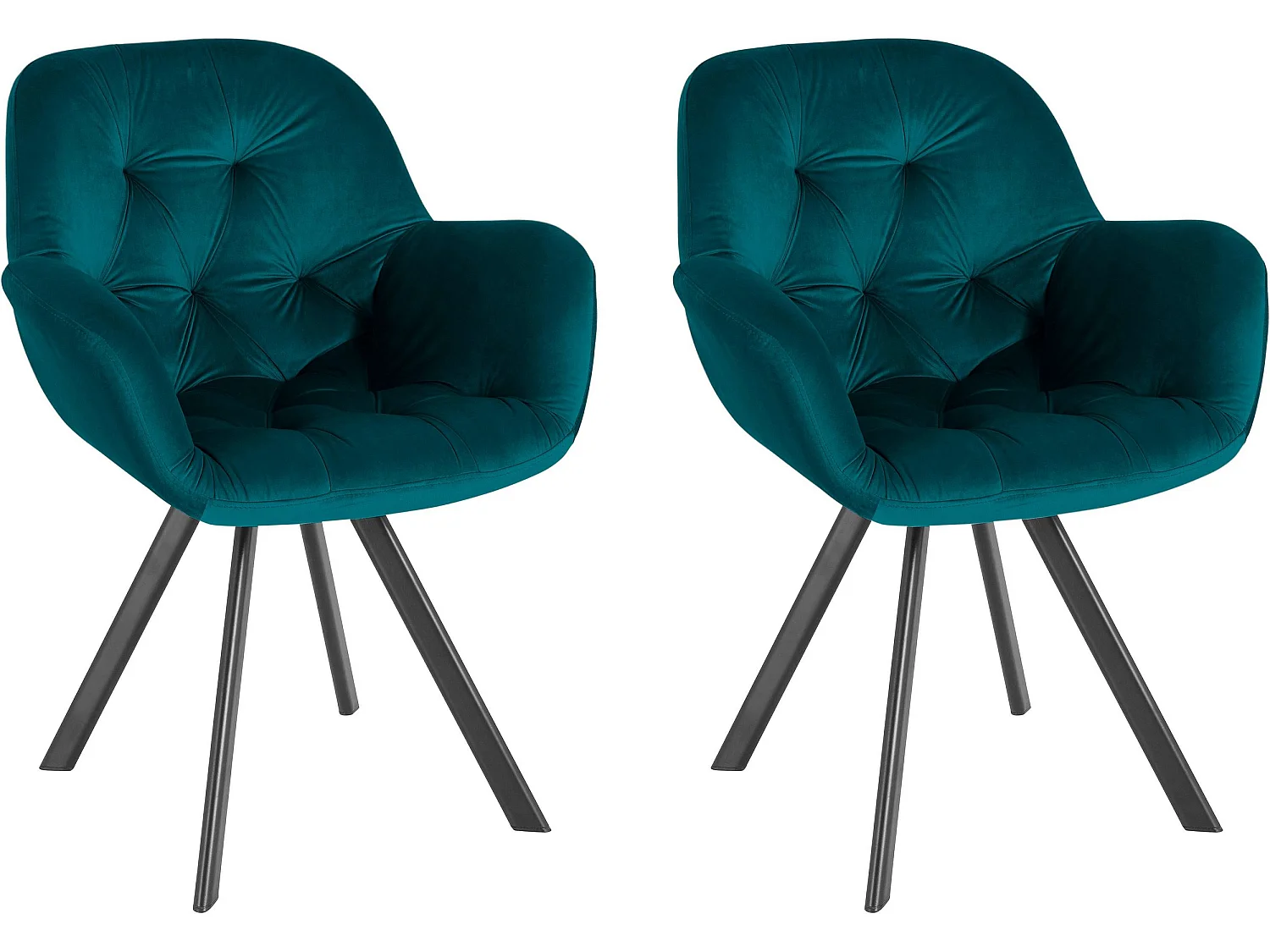 Elli | Sedie da pranzo imbottite Set di 2 in velluto petrolio