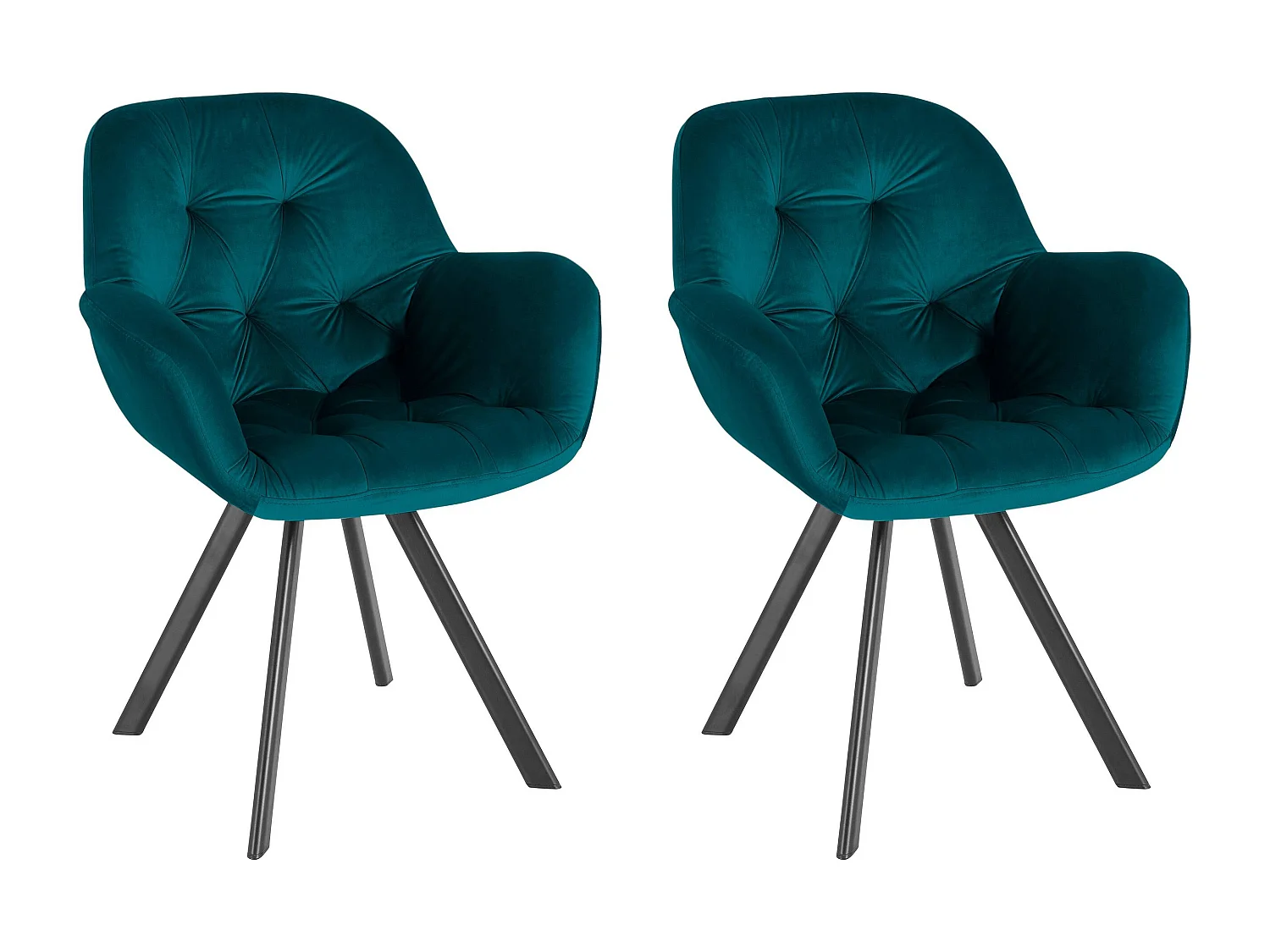 Elli | Sedie da pranzo imbottite Set di 2 in velluto petrolio