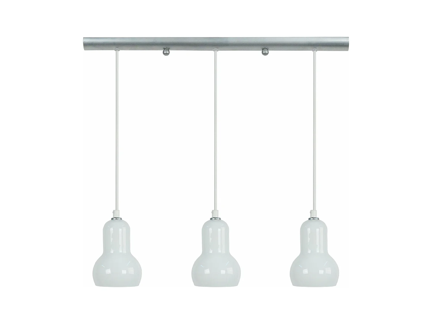Lustre barre metal 3 pendel verre opale 100 cm.
