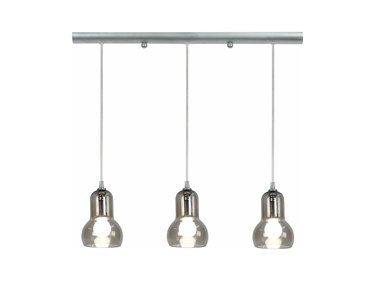 Lustre barre metal 3 pendel verre fumé 100 cm.