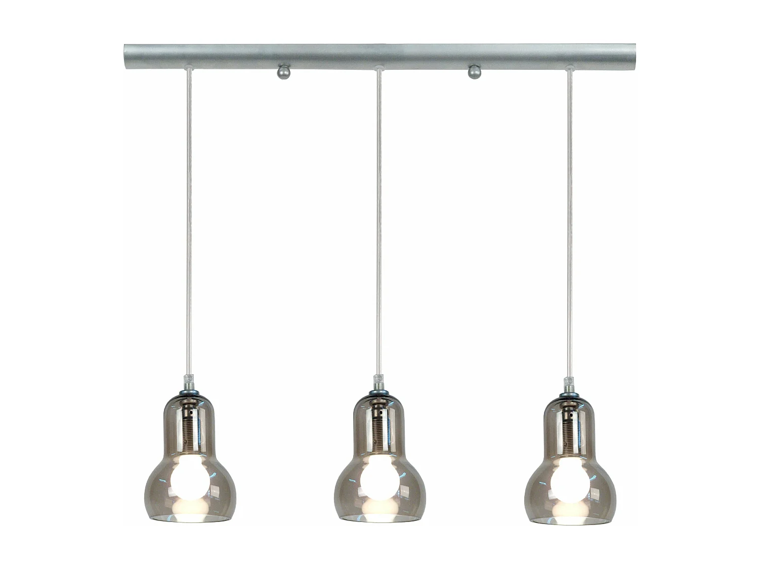 Lustre barre metal 3 pendel verre fumé 100 cm.