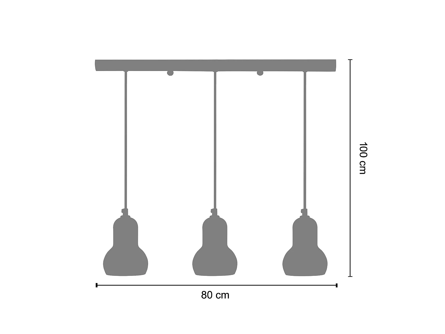 Lampadario sbarra metallo vetro 3 luci VIANNE Paralume vetro fumo D'80cm