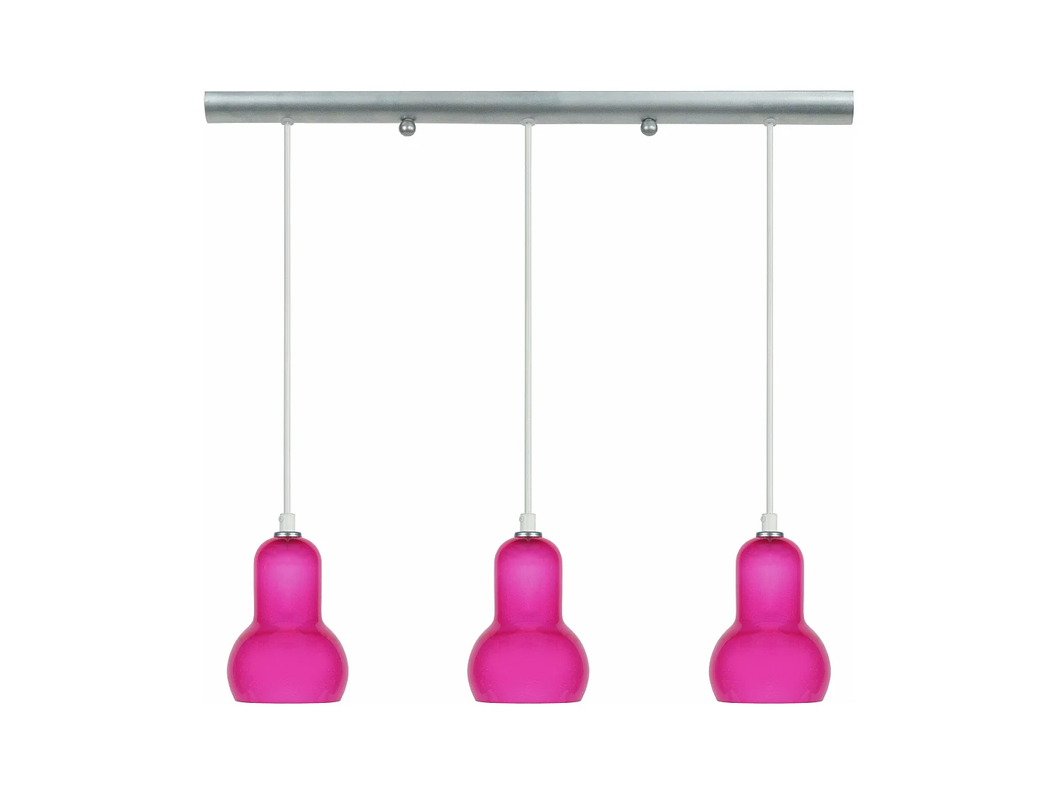 Lustre barre metal 3 pendel verre rose 100 cm.