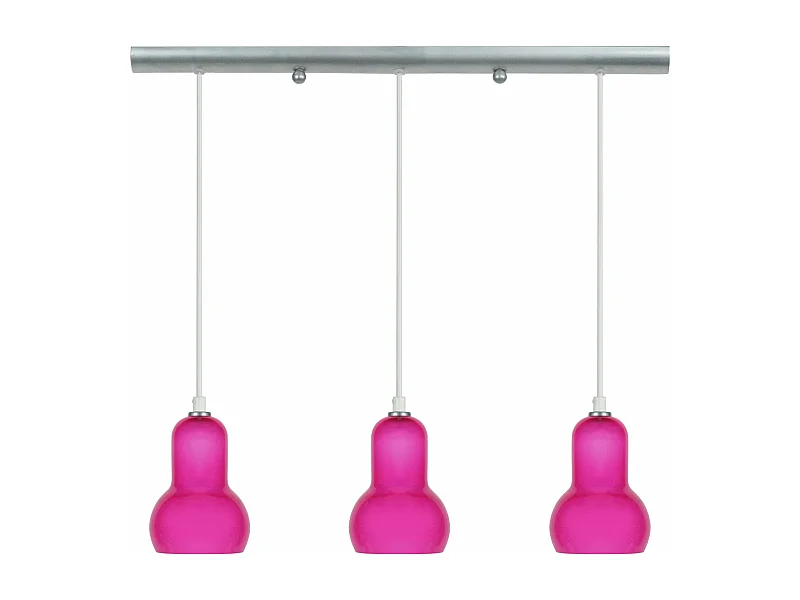 Lustre barre metal 3 pendel verre rose 100 cm.