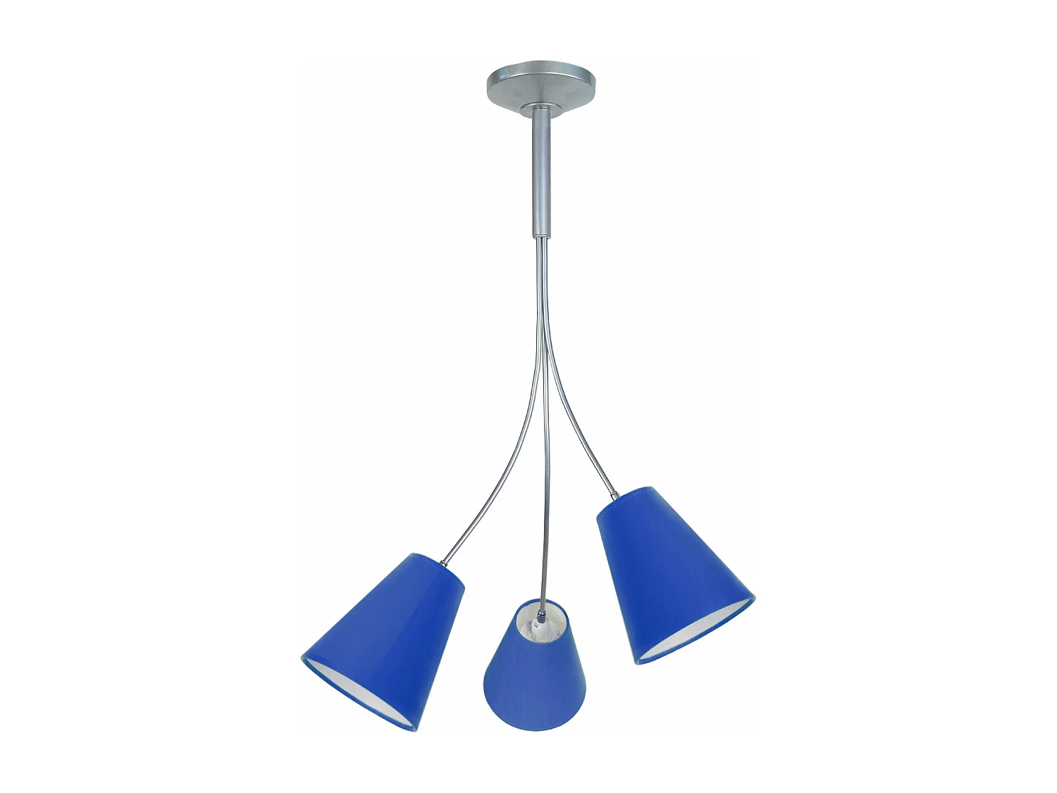 Lustre 3 bras métal aluminium bat-jour bleu 75 cm.