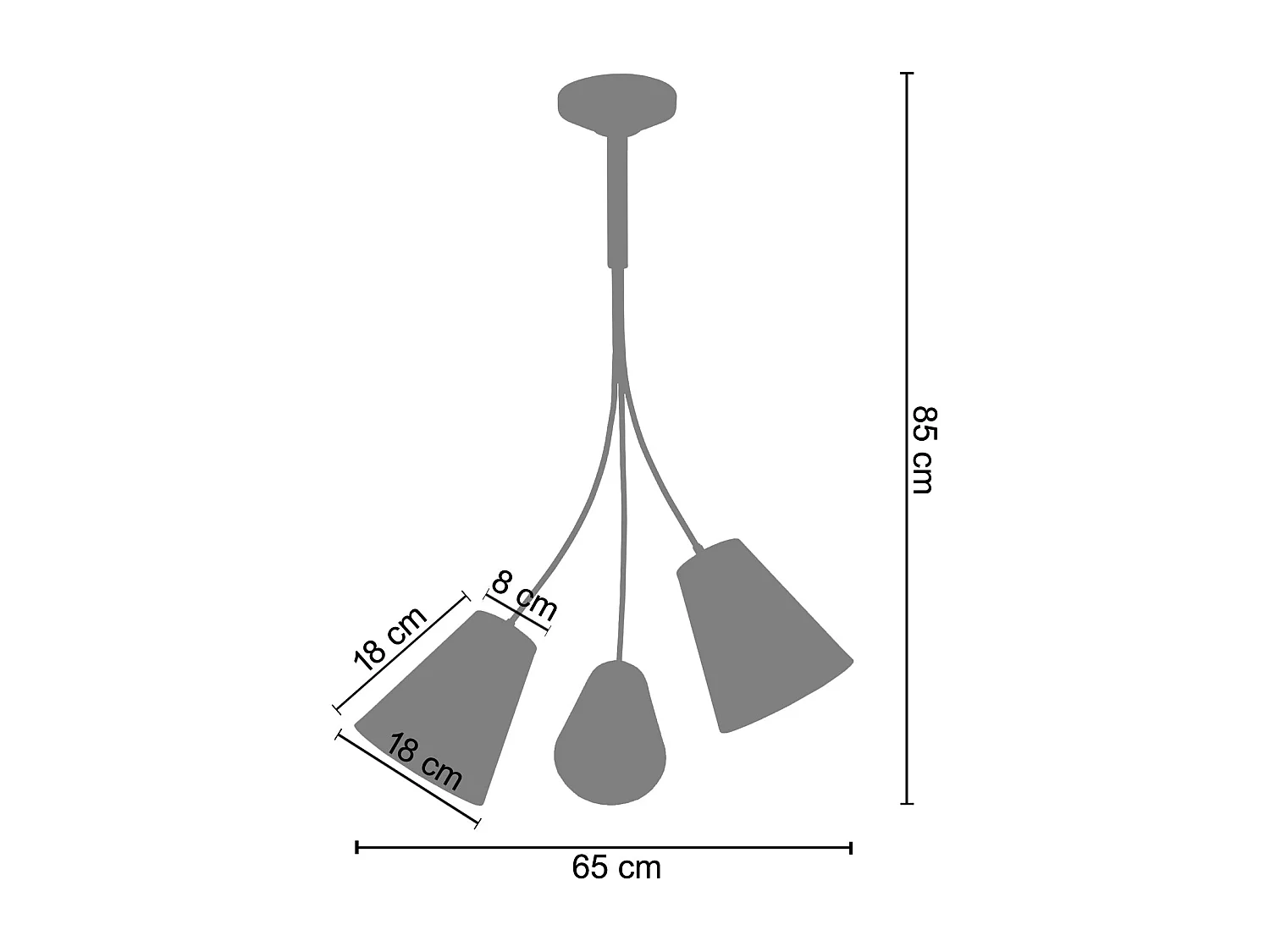 Lustre 3 bras métal aluminium bat-jour bleu 75 cm.