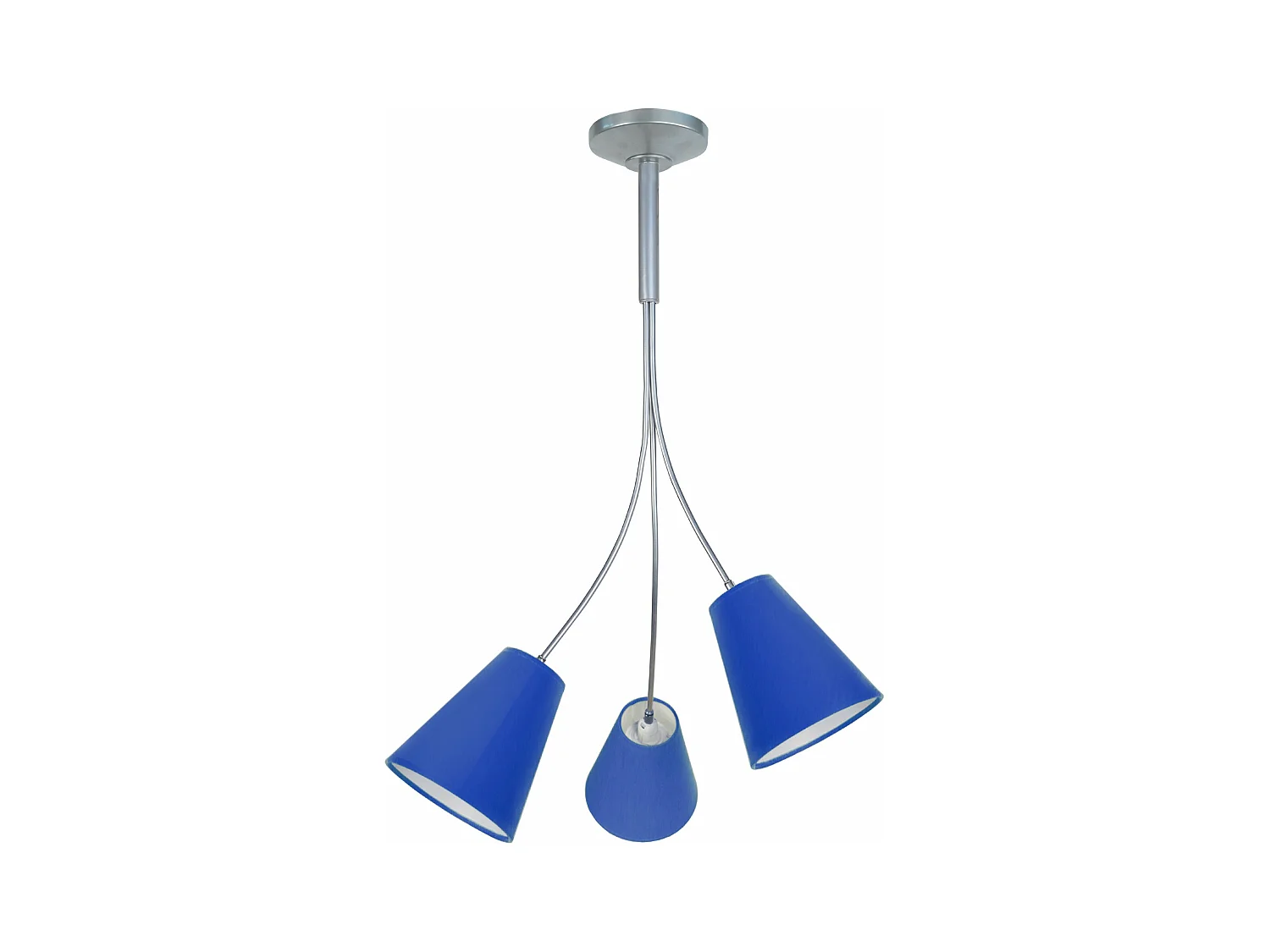 Lustre 3 bras métal aluminium bat-jour bleu 75 cm.